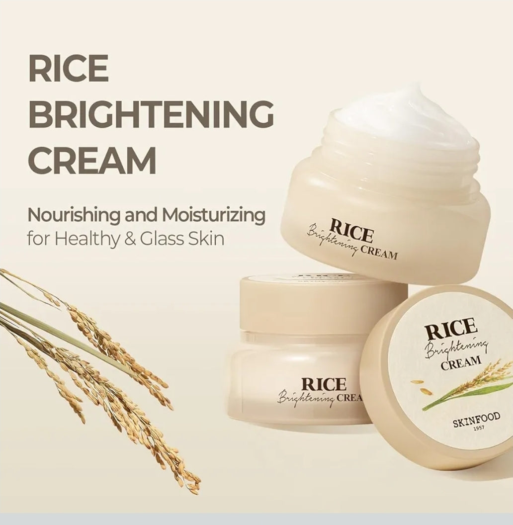 Skinfood Rice Brightening Cream - Moisturizer for Glow Glass Skin, Fermented Rice Water Milk, Replenishing, Whitening, Deep Hydrating, Dark Spot Correcting, Vegan