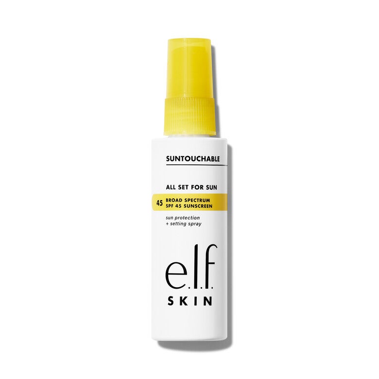 ELF SKIN All Set For Sun SPF 45 - Spray fijador para maquillaje de larga duración, ligero y no graso