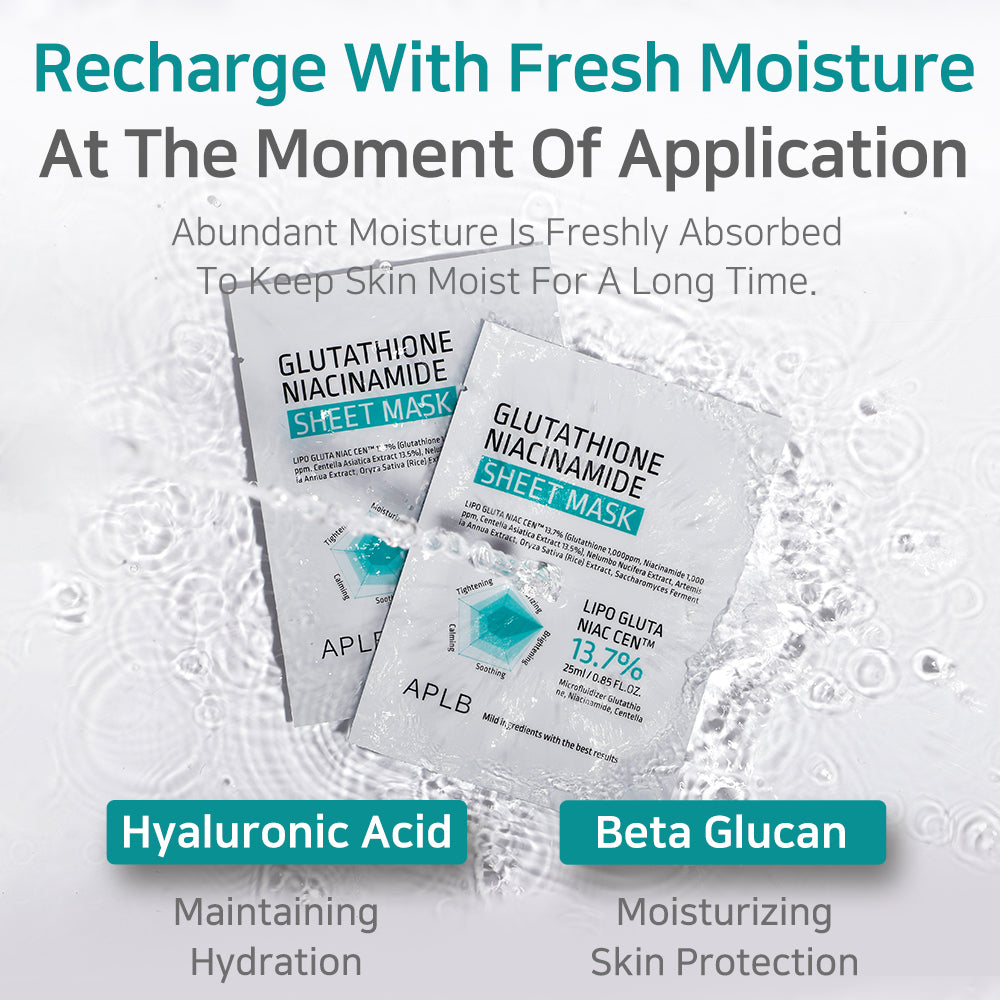 APLB Glutathione Niacinamide Sheet Mask - Moisturizing, Anti-aging, Exfoliation - 1 Mask