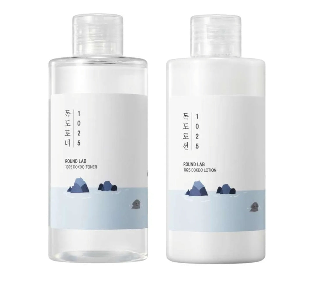 Round LAB 1025 Dokdo Toner + Dokdo Lotion Set - Gentle Exfoliating Dead Skin Cells Without Irritation, Hydrating, Watery Type Toner, Lotion, for Sensitive Skin