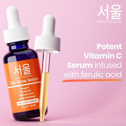 Seoul Ceuticals Day Glow Serum - Vitamin C, Hyaluronic Acid Serum, CE Ferulic Acid, S Alpha Tocopheryl - Potent Anti-Aging, Anti Wrinkle