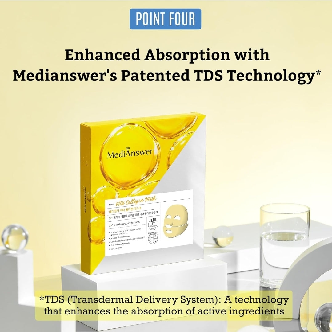 MediAnswer Vita Collagen Mask - Premium Firming & Revitalizing Hydrogel Mask with French Collagen & Vitamin Complex, Hydrating & Nourishing - 1 Mask