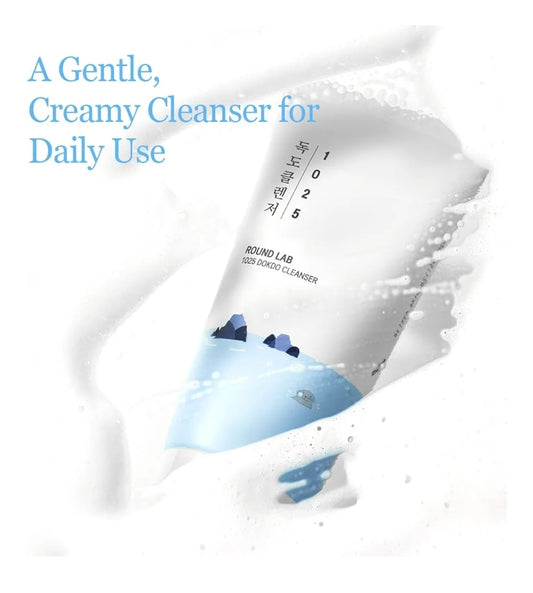 ROUND LAB 1025 Dokdo Cleanser - Low pH Facial Cleanser for Sensitive Skin, Rich Soft Bubbles for Deep Cleansing and Makeup Removal, Hydrating Face Wash with Deep Sea Water, Korean Skin Care