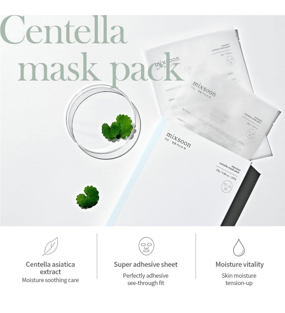 Mixsoon Centella Mask - Soothes and hydrates sensitive, irritated skin - 1 Mask