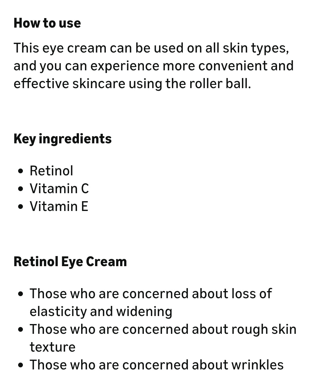 Crema para ojos en roll-on PRETTYSKIN con vitamina A y punta de acero inoxidable - Crema para ojos en roll-on para elasticidad, arrugas, hinchazón y líneas finas - Crema coreana para ojos