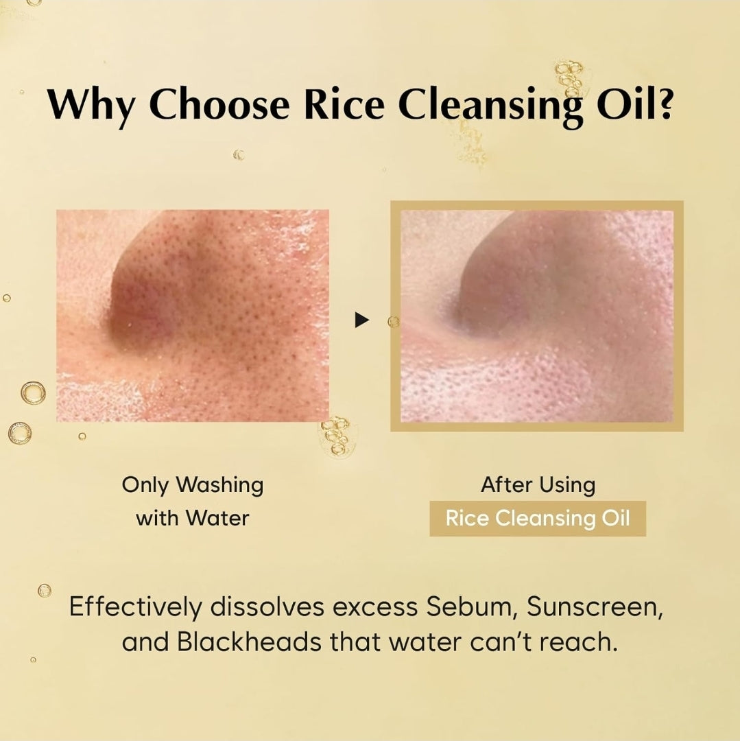 MIDHA Rice Cleansing Oil - Gentle Makeup Remover, Hydrating, Lightweight, Plant-Based, Moisturizing First-Step Cleanser, Balanced Skin with Residue-Free, Sebum Care Formula