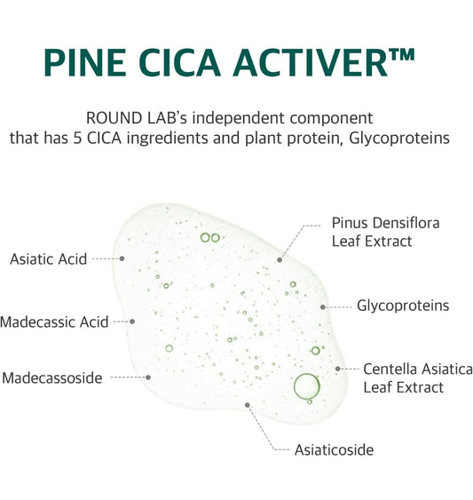 Round Lab Pine Calming Cica Pad - Cooling and Soothing Toner Pads with Pine Cica, BHA + LHA, and Hyaluronic Acid for Heated, Acne-Prone Skin, Multi-Zone Hydration - 50 Pads