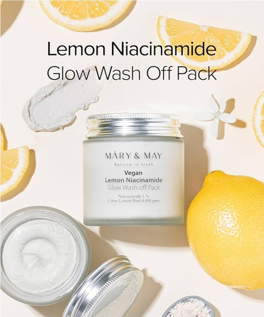 Mary & May Lemon Niacinamide Glow Wash Off Pack - Vitamin C Clarifying, Sebum Control, Deep Hydration - EWG Green Grade, Hypoallergenic