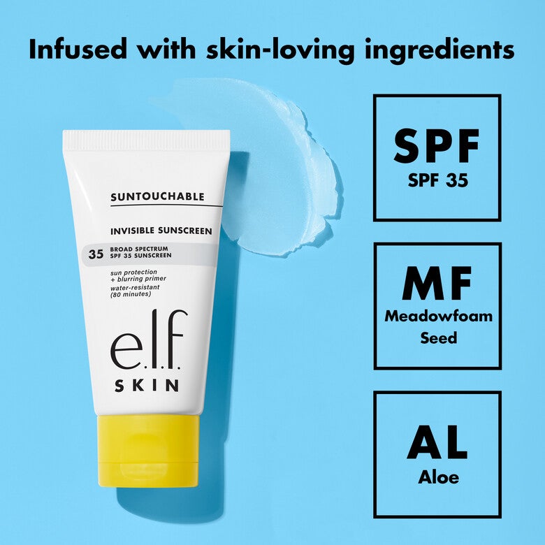 ELF SKIN Suntouchable Invisible SPF 35 - Lightweight, Gel-based Sunscreen for Smooth Complexion & Makeup Primer