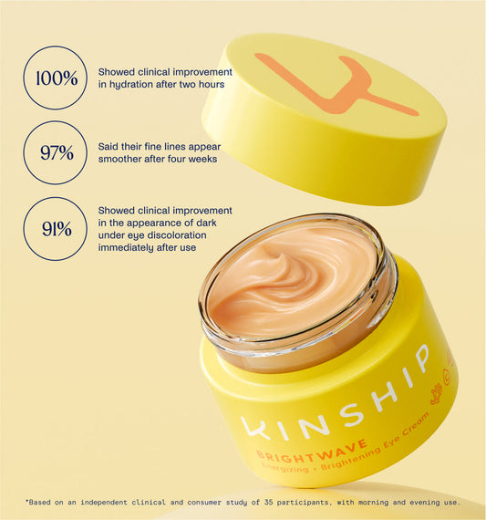 Kinship Brightwave Vitamin C Energizing + Brightening Eye Cream - Depuffs the under-eye area, reduces dark circles, and diminishes the appearance of fine lines & wrinkles