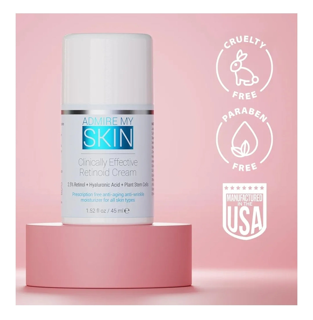Admire My Skin Clinically Effective Retinoid Cream - Over The Counter Retinol - Anti Aging Retinol Cream Moisturizer, Eliminate Wrinkles