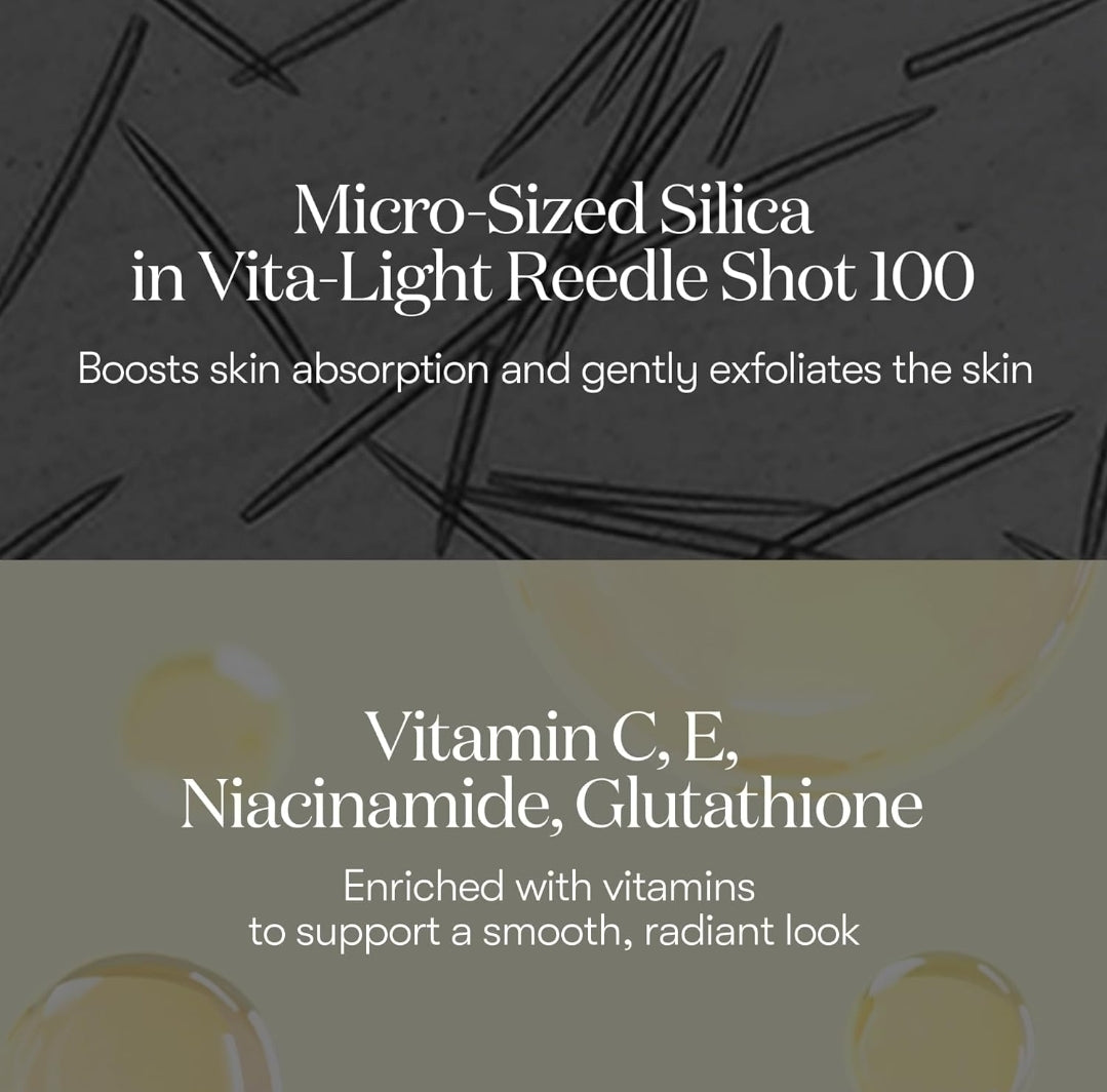 VT Cosmetics Vita-Light Reedle Shot 100 - 2 Step Brightening Hydrogel Mask - Cicahyalon + Cica Reedle + Vitamin C - Intensive Glowing, Exosome Glutathione, Melting - 1 Mask