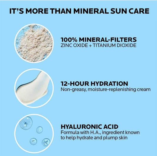 La Roche-Posay Anthelios 100% Mineral Sunscreen Moisturizer with Hyaluronic Acid - Broad Spectrum SPF 30 Face Sunscreen with Zinc Oxide