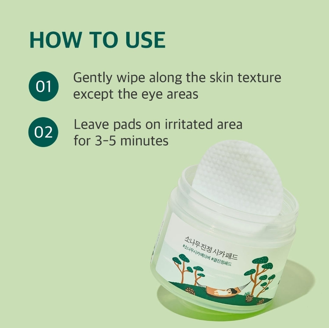 Round Lab Pine Calming Cica Pad - Cooling and Soothing Toner Pads with Pine Cica, BHA + LHA, and Hyaluronic Acid for Heated, Acne-Prone Skin, Multi-Zone Hydration - 50 Pads