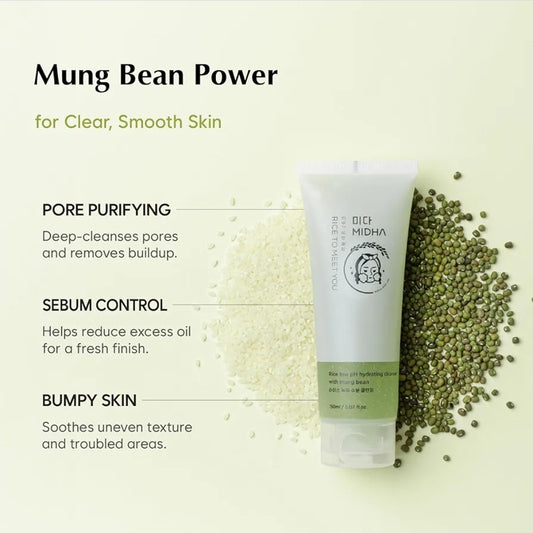 MIDHA Low pH Rice Gentle Cleanser with Mung Bean - Removes impurities, purify the skin, and support hydration