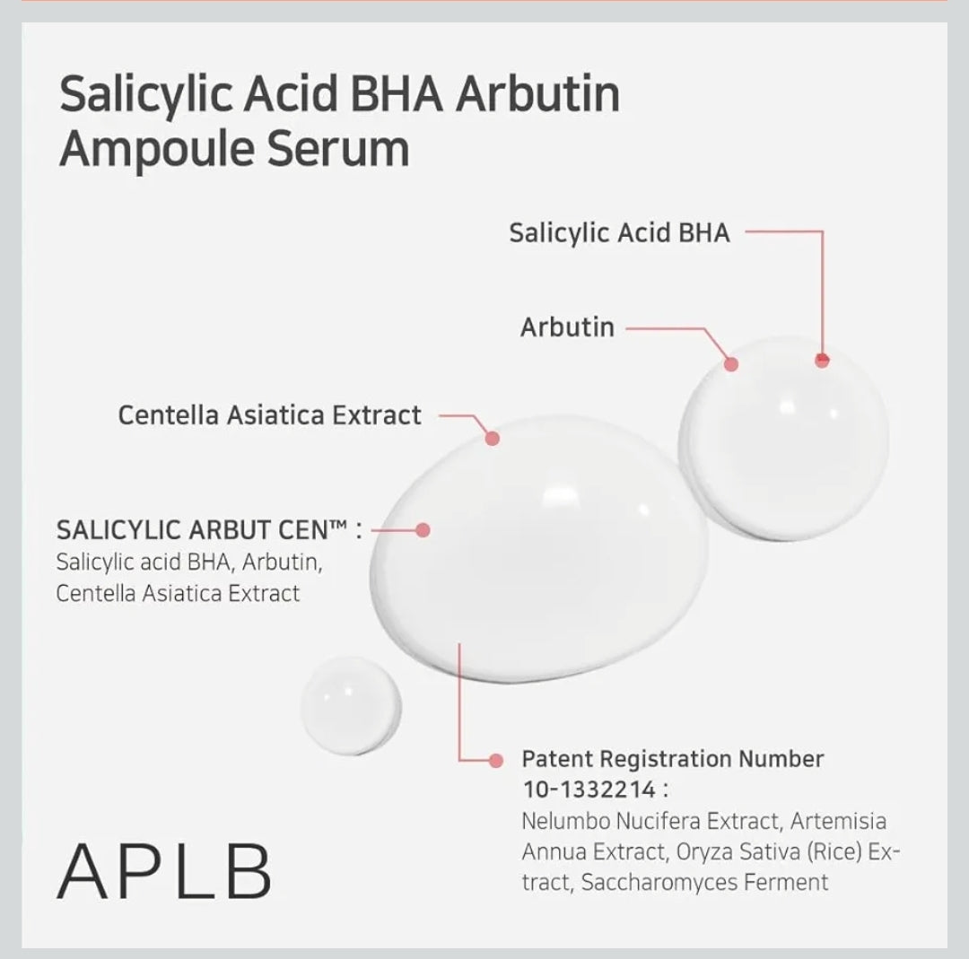 APLB Salicylic Acid BHA Arbutin Ampoule Serum - SALICYLIC ARBUT CEN Acne & Pore care, Long lasting moisturizing, improves texture