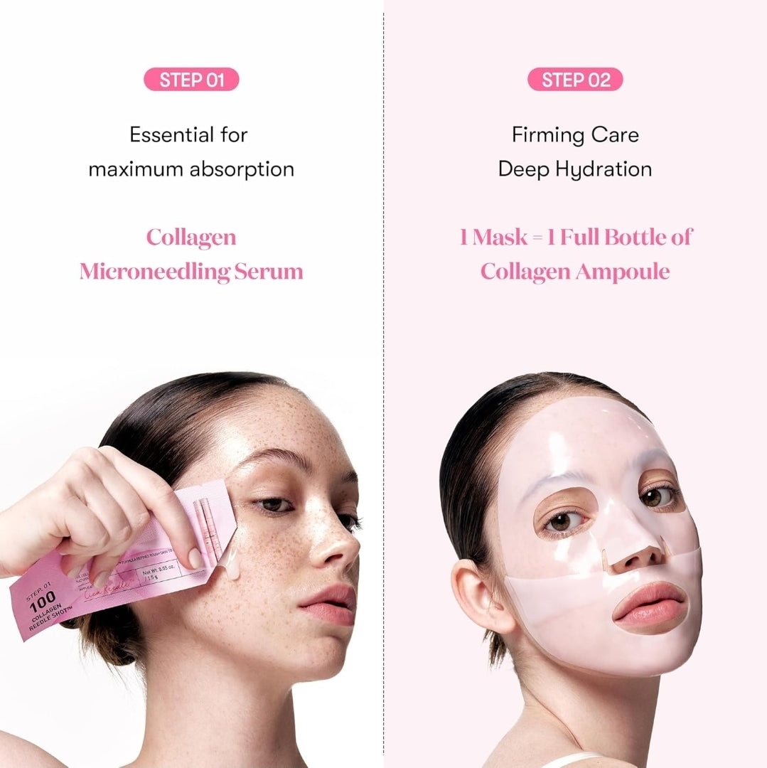 VT Cosmetics Collagen Reedle Shot 100 2-Step Hydrogel Mask - Intensive Firming, Exosome Collagen, Fine Lines, Overnight Melting - 1 Mask