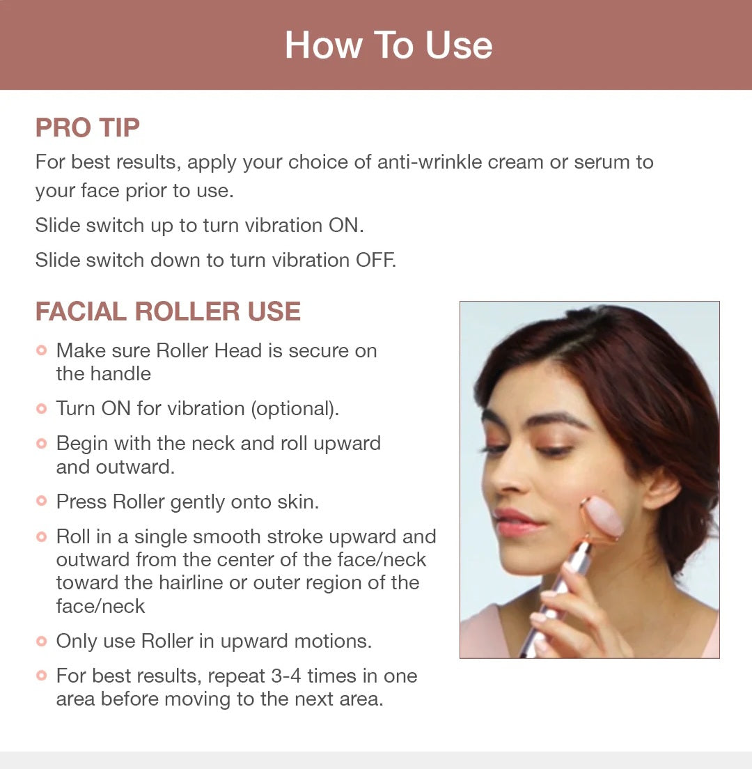 Rodillo y masajeador facial vibratorio de cuarzo rosa Contour Micro