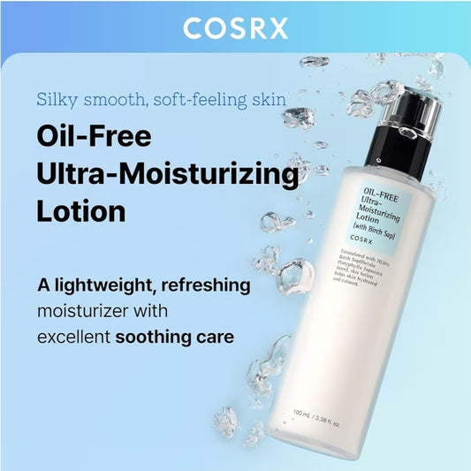 COSRX Oil Free Ultra- Moisturizing Lotion with Birch Sap - Daily Acne Facial Moisturizer, Hydrating Moisturizer for All Skin Types, Paraben free