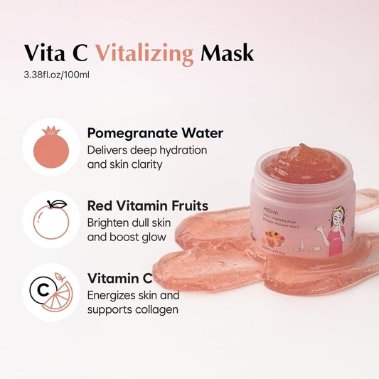 MIDHA Vita C Vitalizing Mask - Facial Wash-off mask, with Vitamin C, Pomegranate and red fruits nutrition, vegan