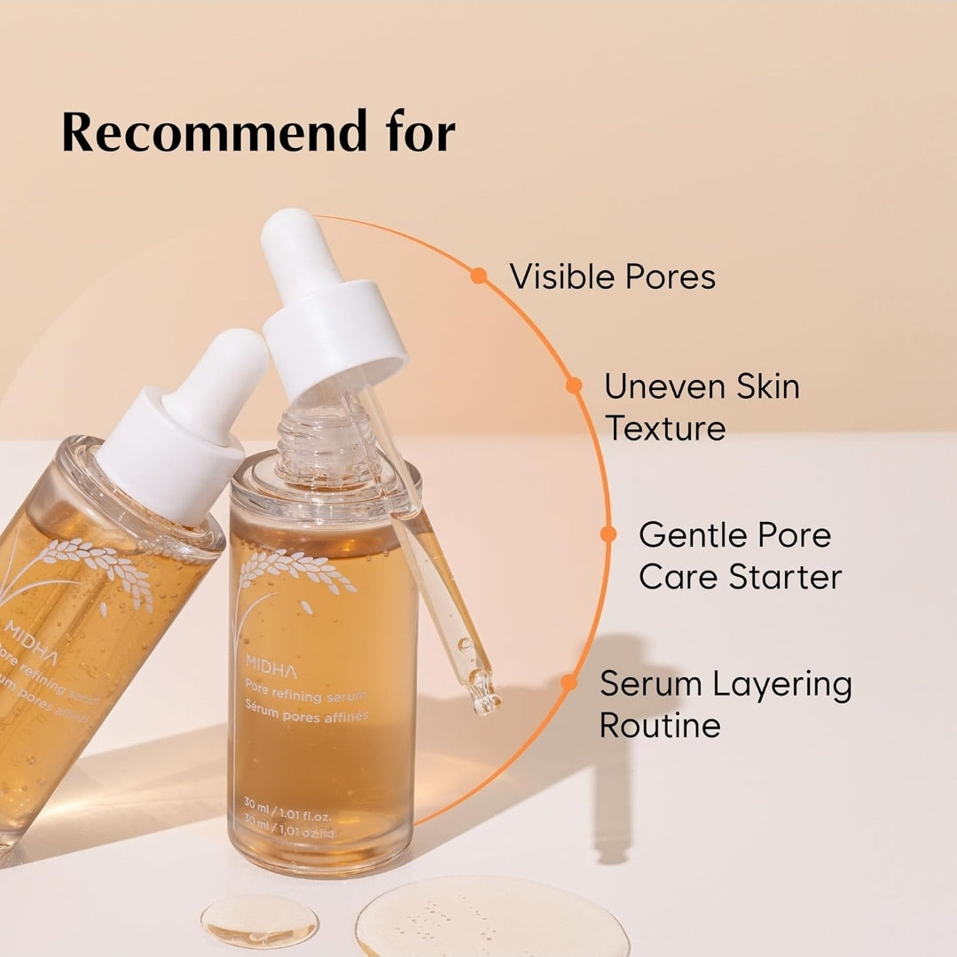 MIDHA Pore Refining Serum - Controls enlarged pores and make smooth skin texture, AHA, BHA PHA, Vegan