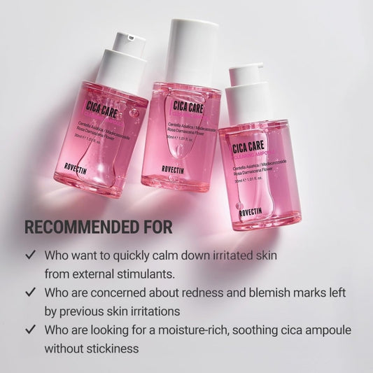 ROVECTIN Cica Care Clearing Ampoule - Regenerating and Brightening - Soothing and Sensitive Care for Blemish, Redness with Calamine, Centella Asiatica