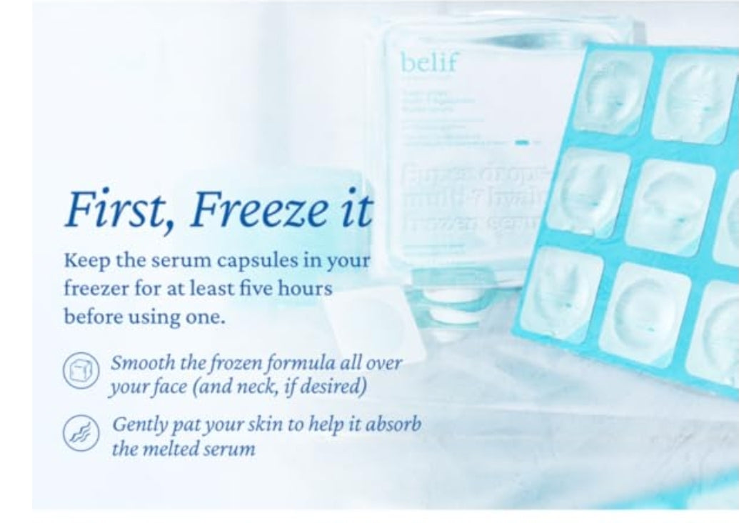 Belif Super Drops Multi-7 Hyaluronic Frozen Serum - Suero hidratante, calmante y desinflamante con péptidos y cafeína - 9 gotas