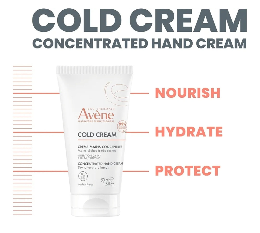 Avene Cold Cream Concentrated Hand Cream - Quick Absorbing for Dry Chapped Hands 1.6 Oz