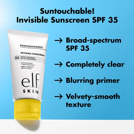 ELF SKIN Suntouchable Invisible SPF 35 - Lightweight, Gel-based Sunscreen for Smooth Complexion & Makeup Primer