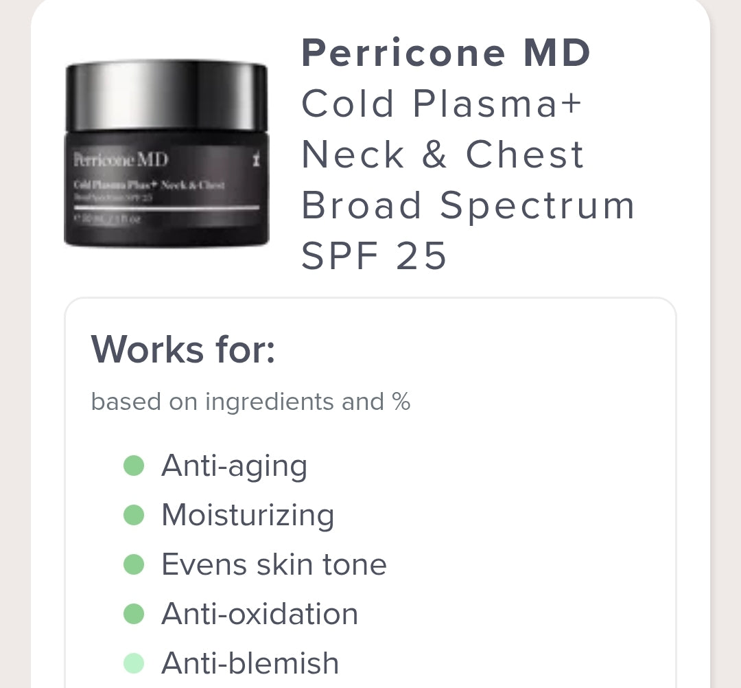 Perricone MD Cold Plasma Plus+ Cuello y Pecho FPS 25 de amplio espectro
