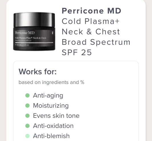 Perricone MD Cold Plasma Plus+ Neck & Chest Broad Spectrum SPF 25 - Protects and dramatically smooths, firms and evens the appearance of damaged skin along the neck and chest