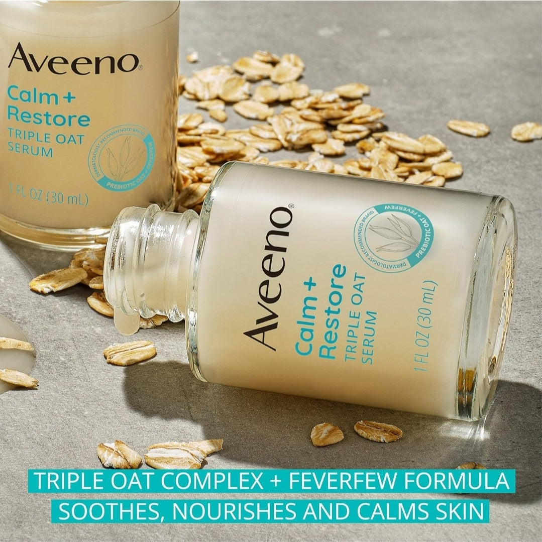 Aveeno Calm + Restore Triple Oat Serum - Sensitive Skin, Gentle, Lightweight Facial Serum Instantly Smooths Skin, Fast-Absorbing, Hypoallergenic & Fragrance-Free