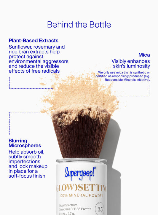 Supergoop! Glow Setting Mineral Powder, Translucent - Broad Spectrum SPF 35 PA+++ Sunscreen + Makeup Setting Powder