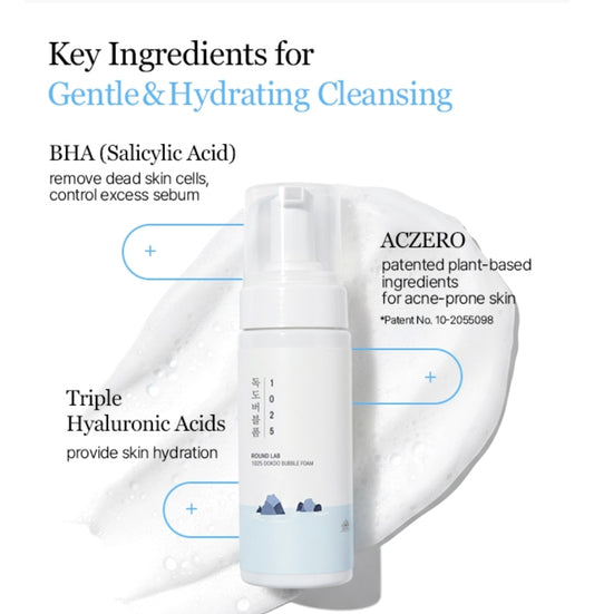 Round Lab 1025 Dokdo Bubble Foam Cleanser - Gentle Face Wash for Sensitive Skin, Low pH 5.5, Hydrating, Soothing Panthenol & Deep Sea Water, Hypoallergenic, Fragrance-Free