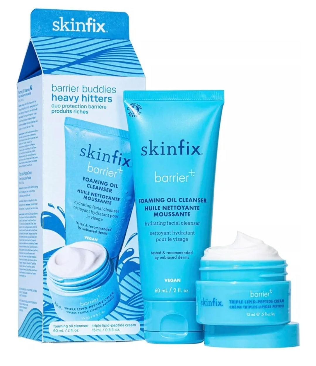Skinfix Barrier Buddies: Cleanser + Triple Lipid-Peptide Cream Hydration Travel Set - Targets fine lines and wrinkles, dryness, and redness