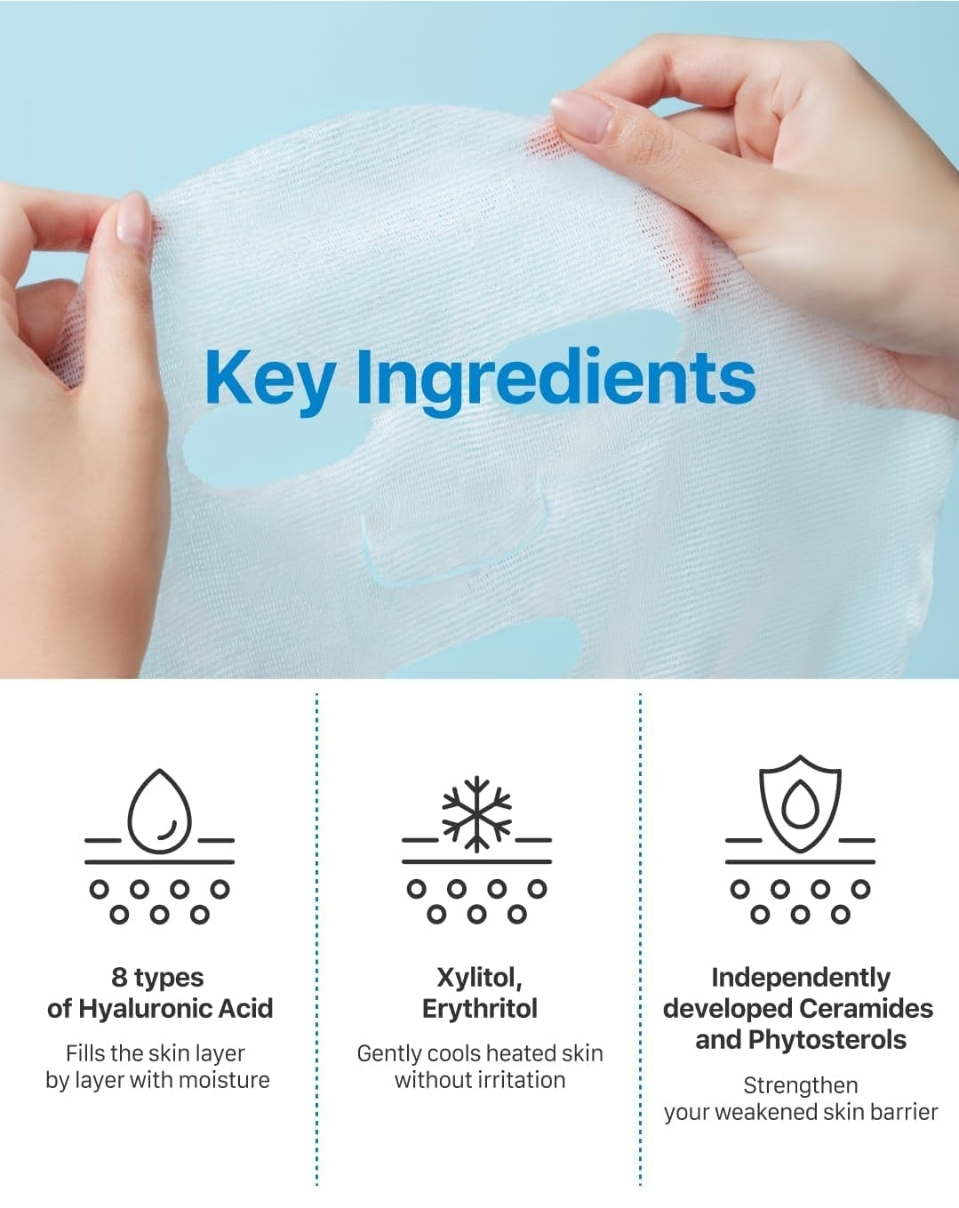 Mascarilla de crema calmante Real Barrier Aqua - Mascarilla de gasa de algodón con 8 ácidos hialurónicos, refrescante, calmante, hidratante y humectante - 1 mascarilla