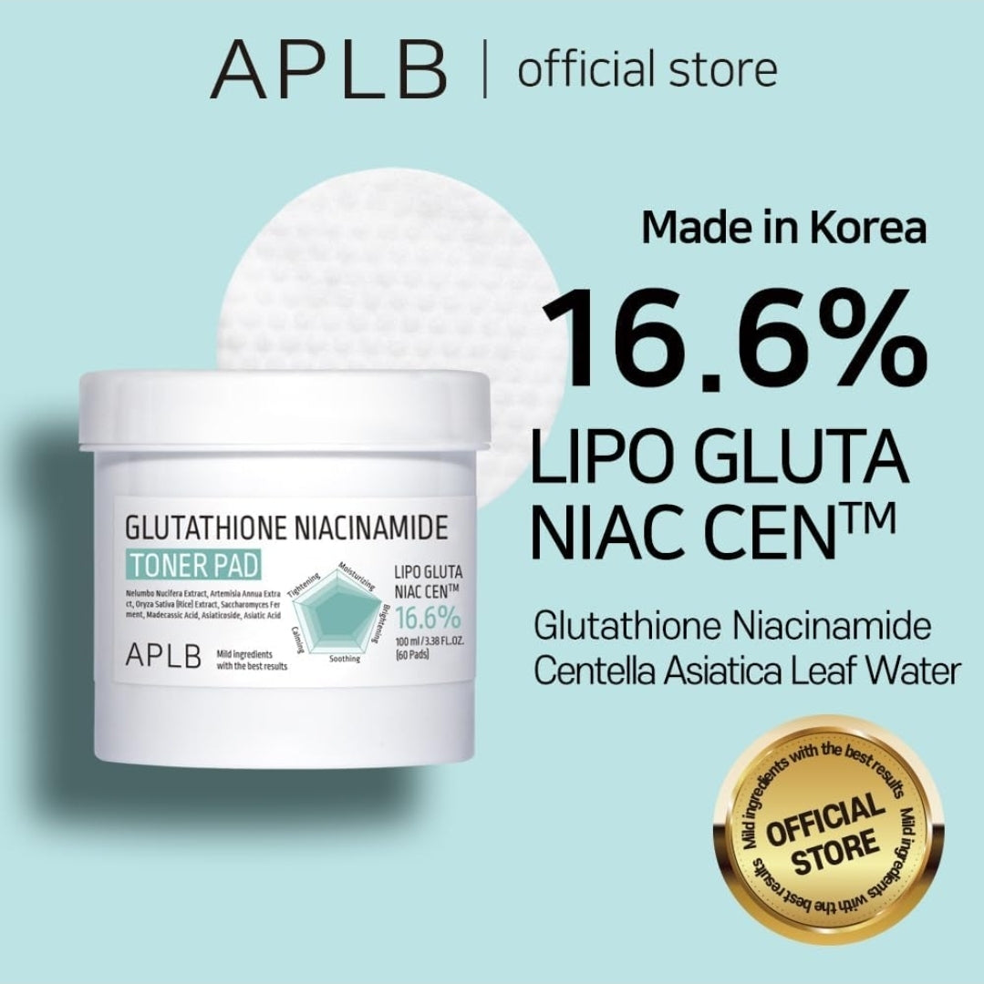 Almohadillas tonificadoras de glutatión y niacinamida APLB - Almohadillas tonificadoras de doble superficie LIPO GLUTA NIAC CEN 16.6%, hidratación duradera