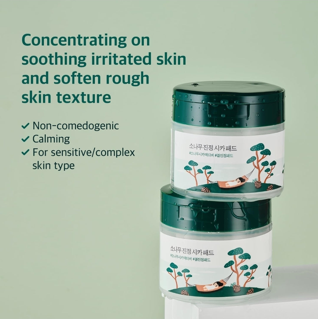 Round Lab Pine Calming Cica Pad - Cooling and Soothing Toner Pads with Pine Cica, BHA + LHA, and Hyaluronic Acid for Heated, Acne-Prone Skin, Multi-Zone Hydration - 50 Pads