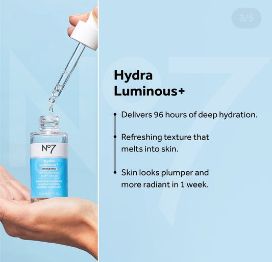 No7 HydraLuminous+ Serum - Provides instant and long-lasting hydration for visibly healthier-looking skin