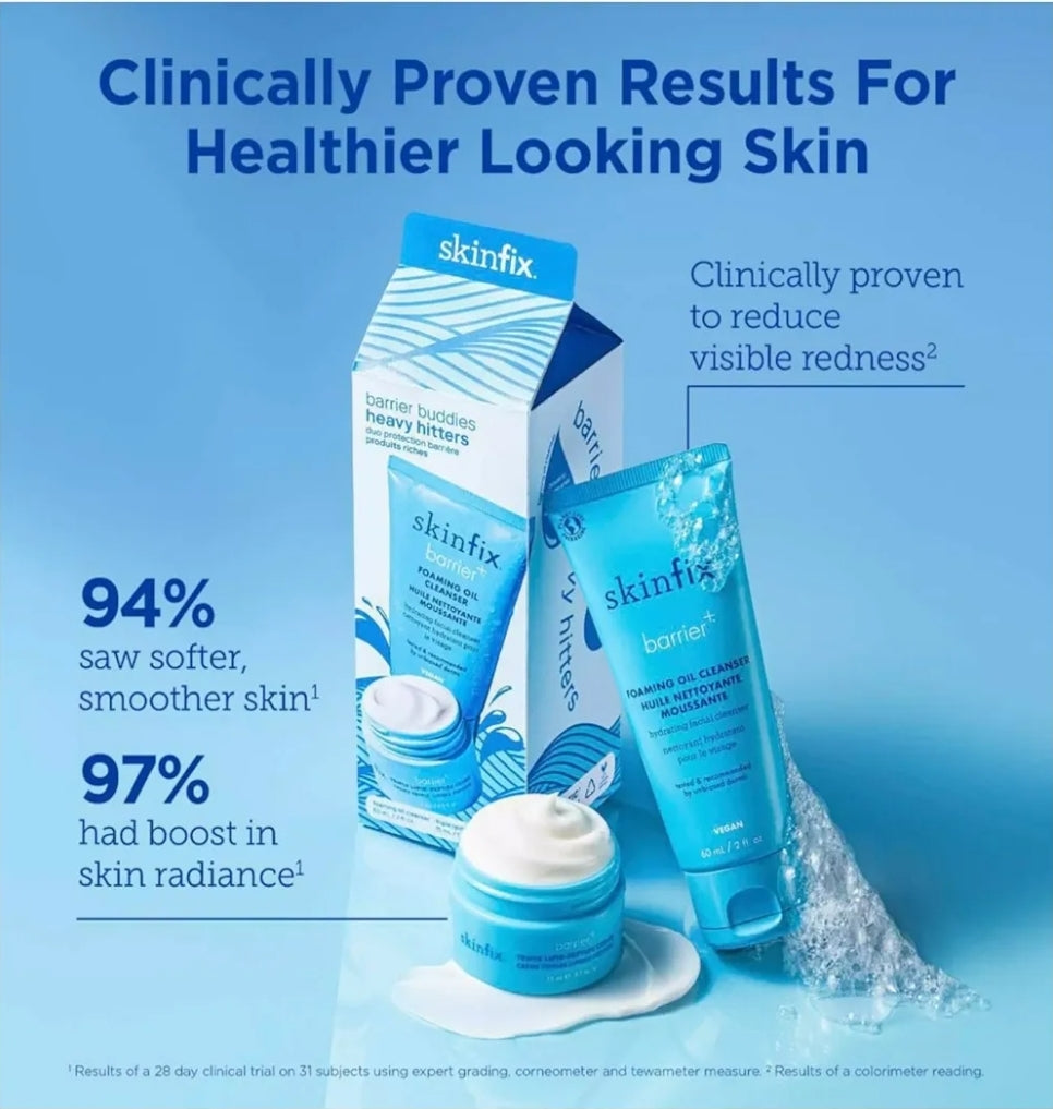 Skinfix Barrier Buddies: Cleanser + Triple Lipid-Peptide Cream Hydration Travel Set - Targets fine lines and wrinkles, dryness, and redness
