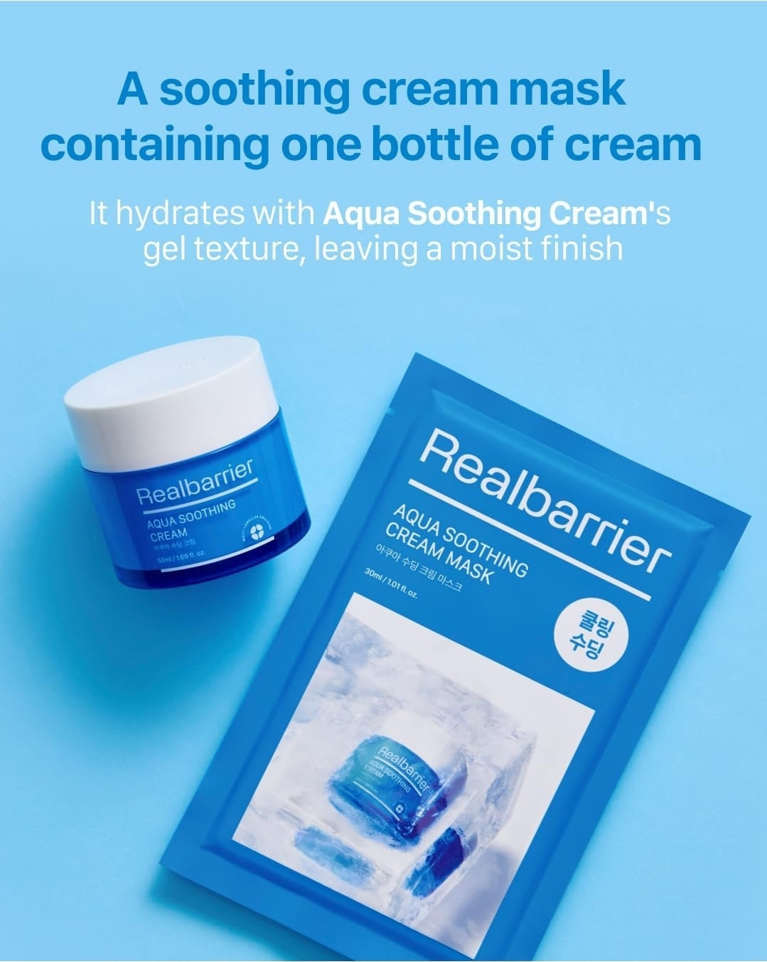 Mascarilla de crema calmante Real Barrier Aqua - Mascarilla de gasa de algodón con 8 ácidos hialurónicos, refrescante, calmante, hidratante y humectante - 1 mascarilla