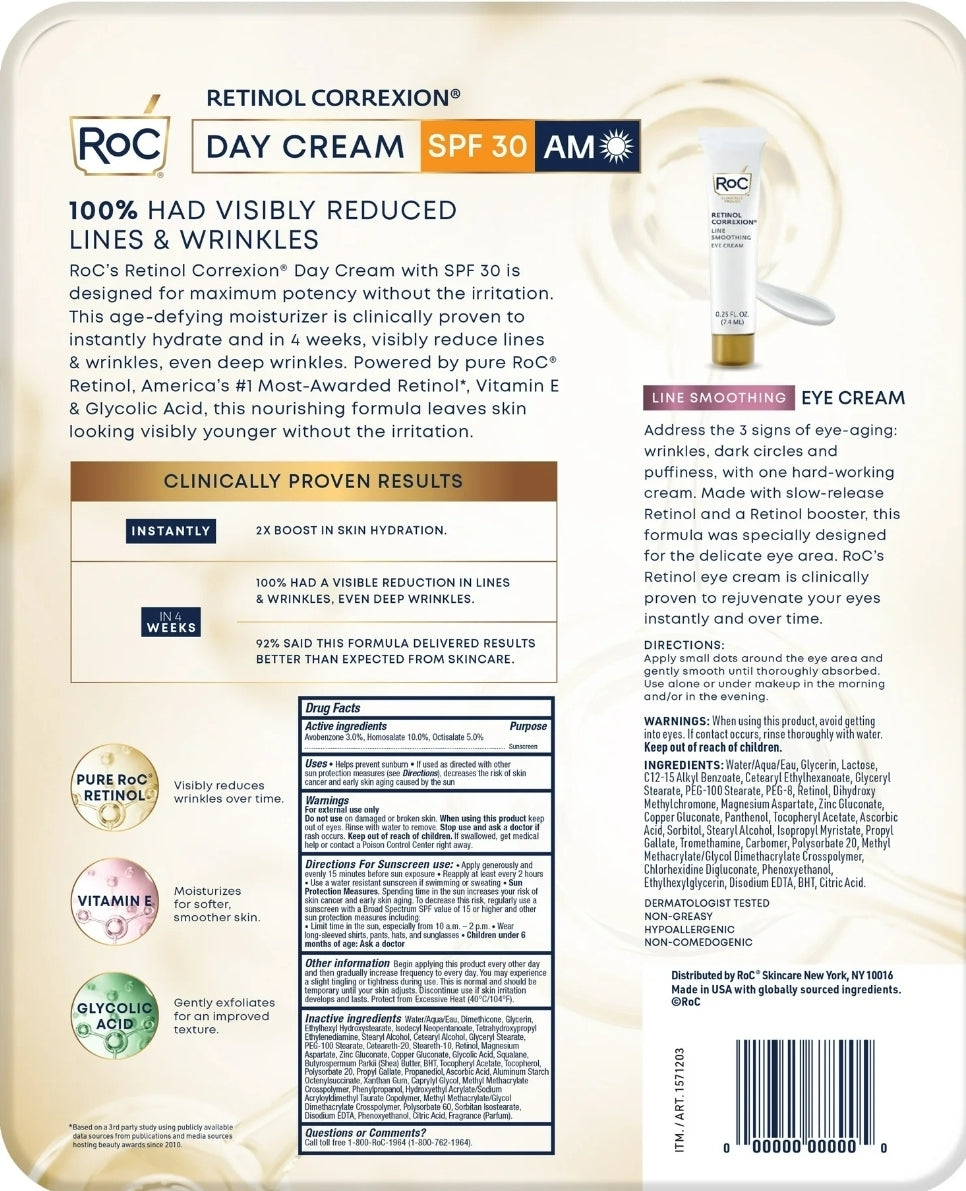RoC Retinol Correxion Deep Wrinkle Anti-Aging Day Cream SPF 30 - 2 Pack + Eye Cream