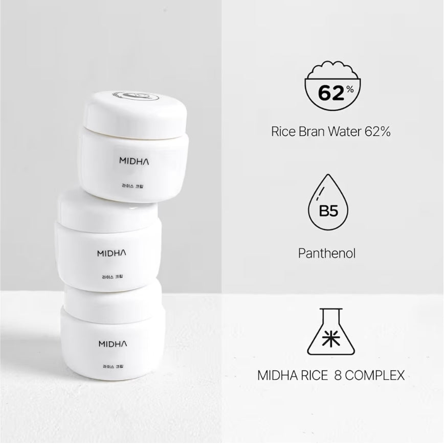 MIDHA Rice Cream - Deep Hydration Glow & Skin Barrier Support - Improves the appearance of dry, tired skin for a plump and dewy finish - Maintain a stronger, healthier skin barrier.