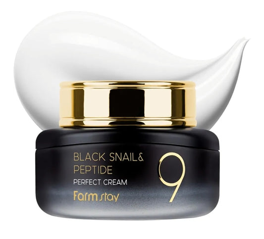 Farmstay Black Snail & Peptide 9 Perfect Cream - Snail Mucin Moisturizer for Elastic & Glow Skin, Hydrating & Nourishing, Anti-aging, Skin Barrier Repair