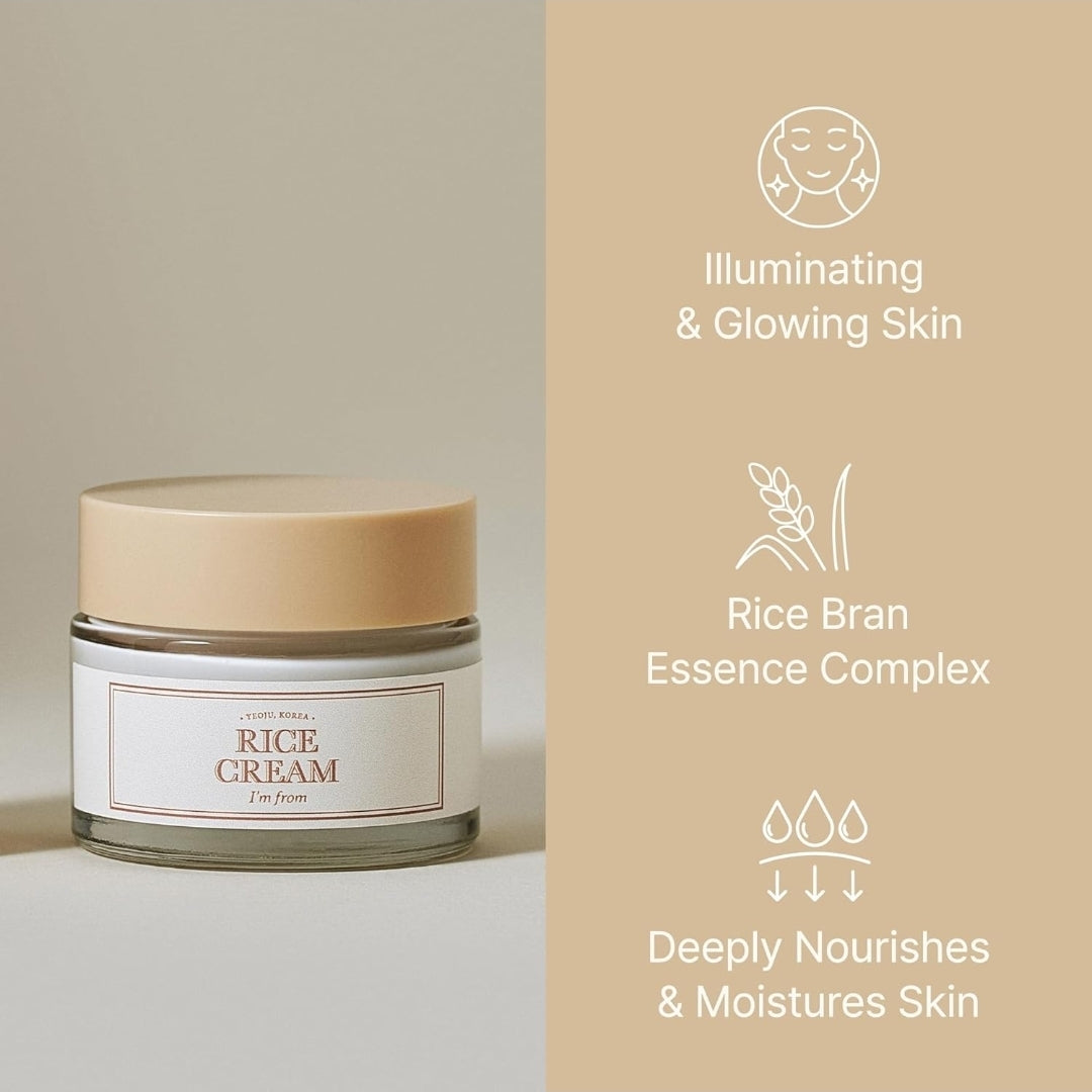 I'm from Rice Cream - Rice Bran Essence with Ceramide, Glowing Look, Improves Moisture Skin Barrier, Deep Nourishment, Smooths and Evens Skin Tone