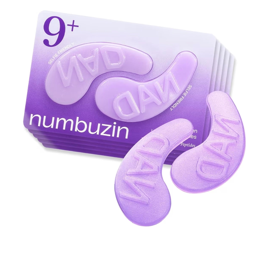 Parches oculares Numbuzin n.° 9, mascarillas de gel de colágeno NAD+ para ojos (con péptidos, cafeína y niacinamida), parches refrescantes para bolsas e hinchazón debajo de los ojos, ideal para regalar en Navidad, 5 pares (10 parches)