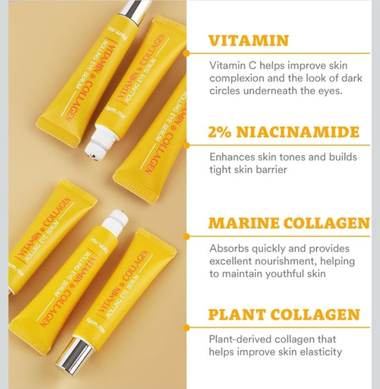 Farmstay Vitamin & Collagen Rolling Eye Serum – Hydrating & Firming Korean Eye Care, Reduces Puffiness, Dark Circles & Fine Lines, Firming, Hydrating, Moisturizing, Rejuvenating Collagen, Vitamin C