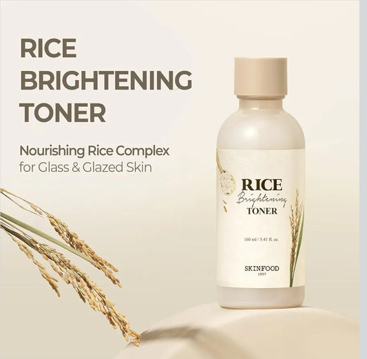 Skinfood Rice Brightening Toner - Glow Glass Skin, Natural Rice Water Milk for Pore Minimizing, Hydrating, Glowing Skin, Vegan