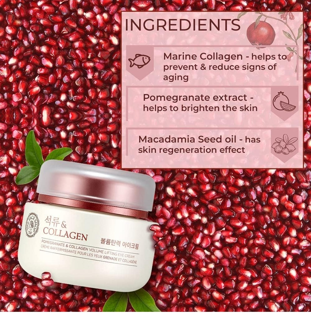 The Face Shop Pomegranate & Collagen - Crema Volume Lifting para el contorno de ojos - Regeneración de la piel