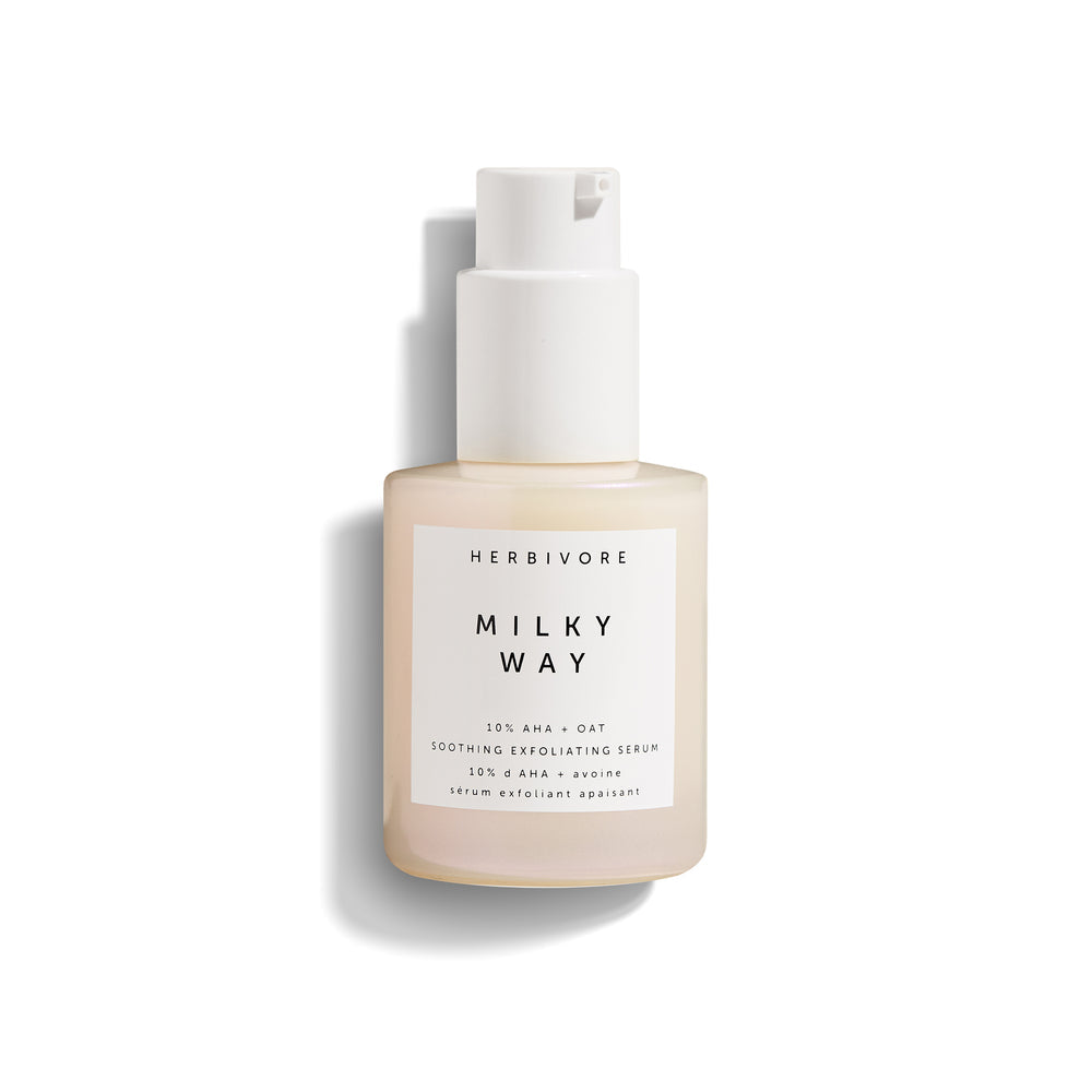 Herbivore Milky Way 10% AHA + Oat Soothing Exfoliating Serum - Deeply exfoliates the surface of skin for instant glow and repairs the skin barrier